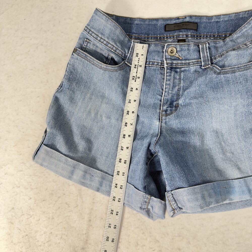 Nine West Women Denim Shorts Size 8 Waist 28 Blue Cuffed Stretch Button Detail - Picture 14 of 16